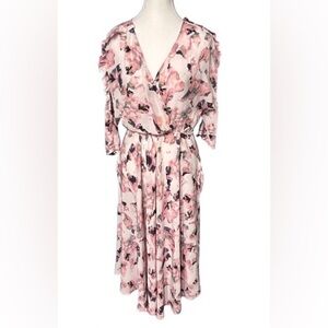 IRO France Ilky 34 Size 0 2 Extra Small Pink Dress Floral Midi Designer Ruffle
